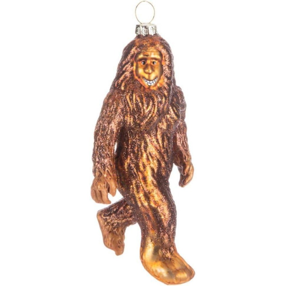 Robert Stanley Bigfoot Sasquatch Blown Glass Christmas Ornament Brown Glitter